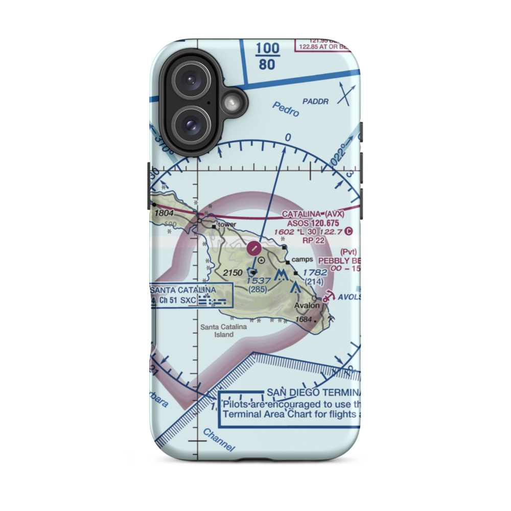 Catalina Airport (AVX) VFR Sectional  Tough iPhone Case iPhone 16 Plus model shown