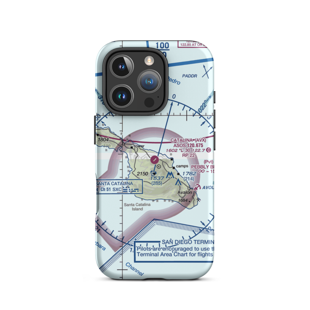 Catalina Airport (AVX) VFR Sectional  Tough iPhone Case iPhone 16 Pro model shown
