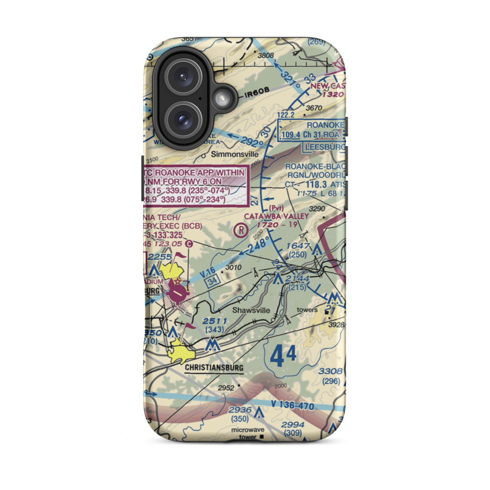 Catawba Valley Airport (VA10) VFR Sectional  Tough iPhone Case iPhone 16 Plus model shown