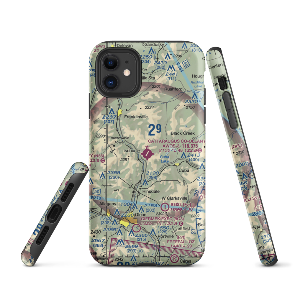 Cattaraugus County-Olean Airport (OLE) VFR Sectional  Tough iPhone Case iPhone 11 model shown