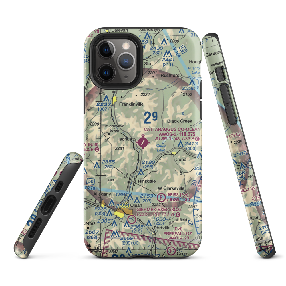 Cattaraugus County-Olean Airport (OLE) VFR Sectional  Tough iPhone Case iPhone 11 Pro model shown