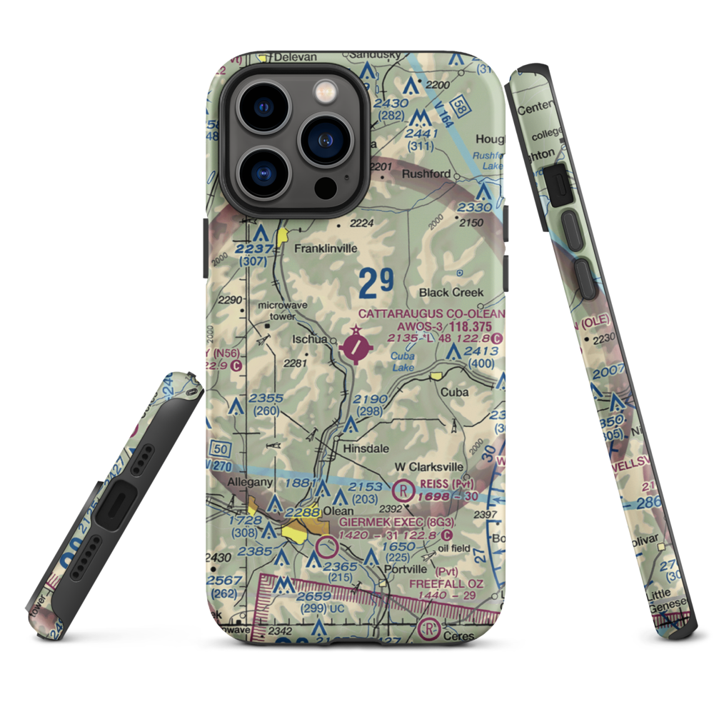 Cattaraugus County-Olean Airport (OLE) VFR Sectional  Tough iPhone Case iPhone 13 Pro Max model shown