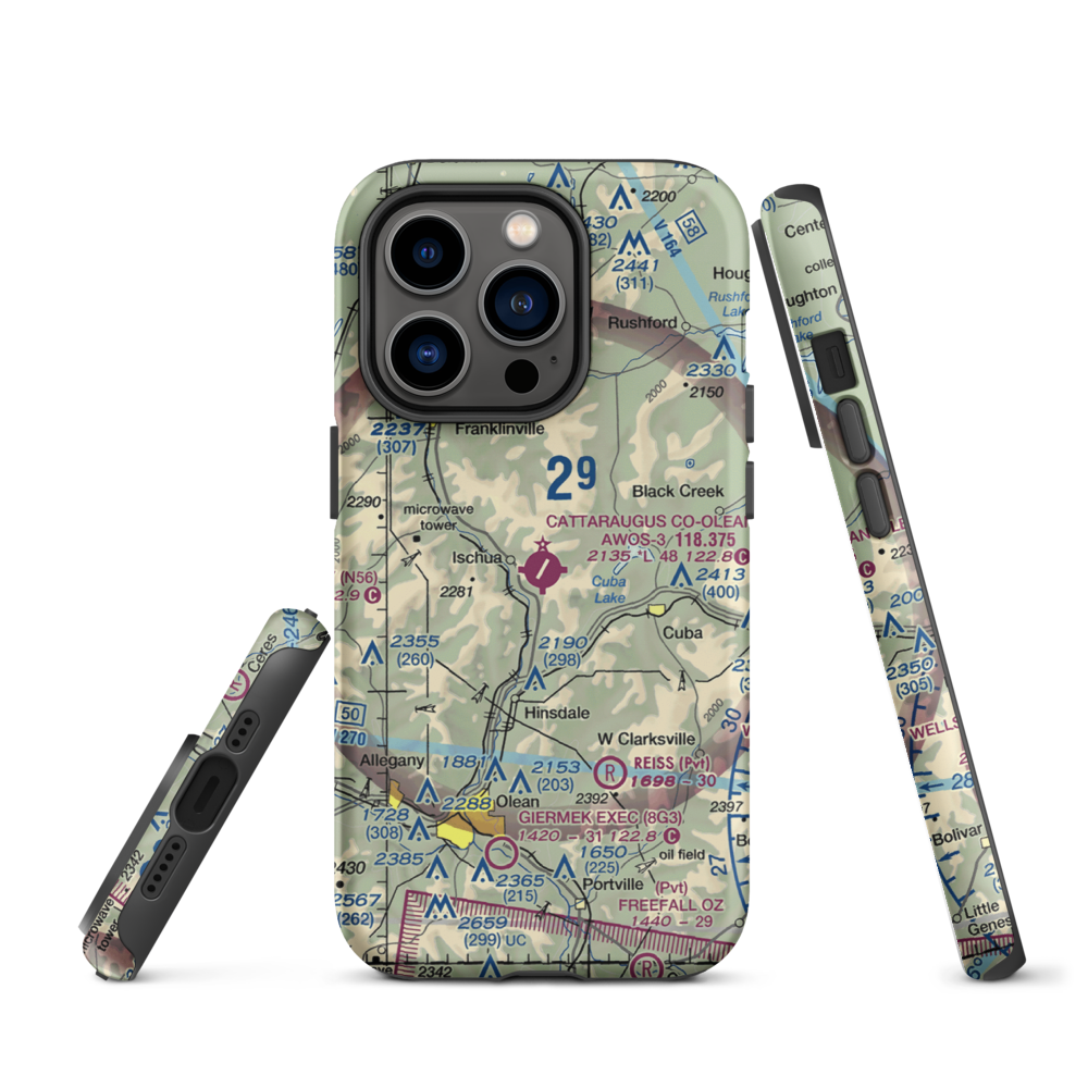 Cattaraugus County-Olean Airport (OLE) VFR Sectional  Tough iPhone Case iPhone 14 Pro model shown