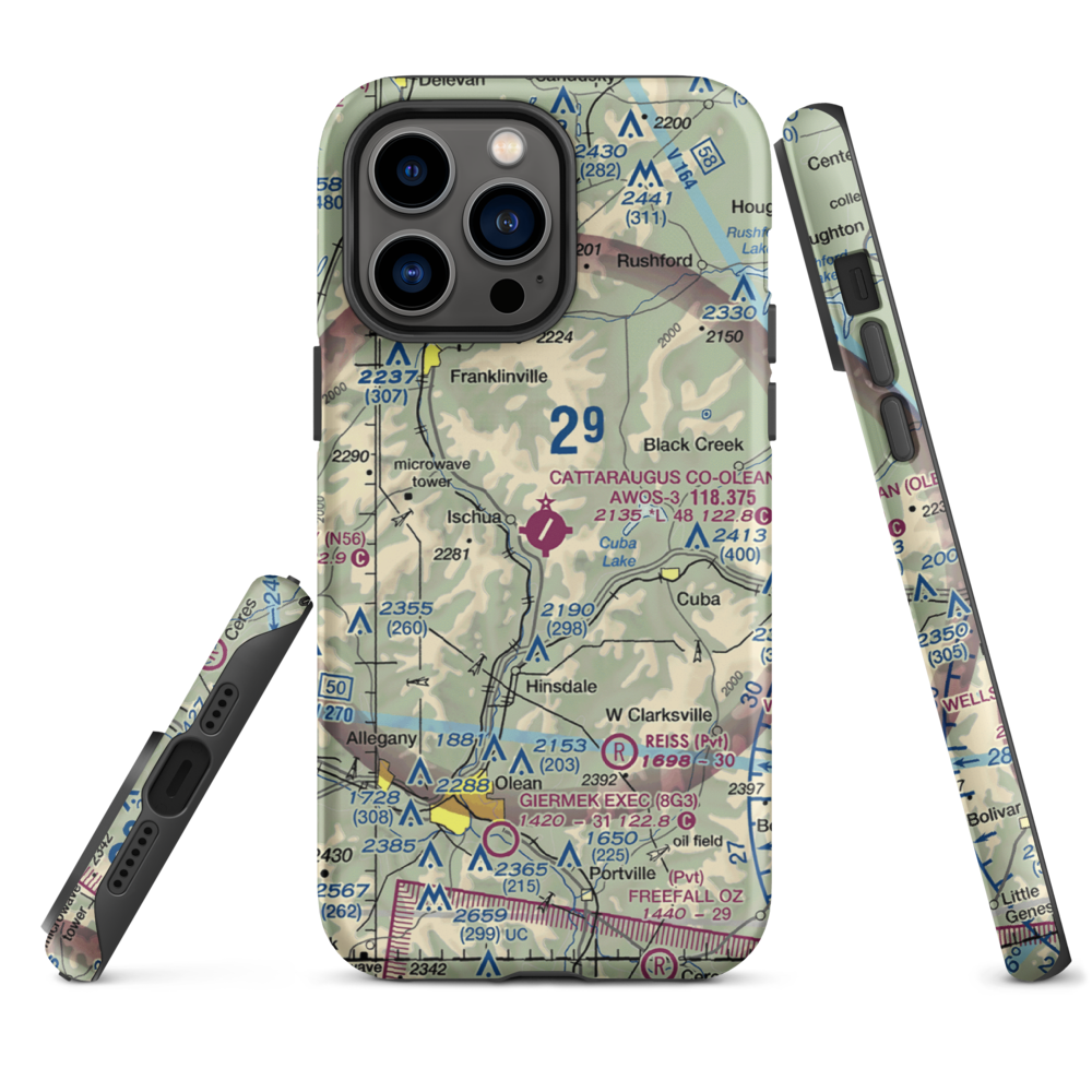 Cattaraugus County-Olean Airport (OLE) VFR Sectional  Tough iPhone Case iPhone 14 Pro Max model shown