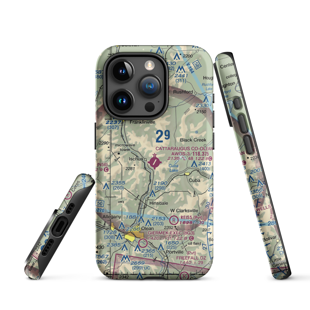 Cattaraugus County-Olean Airport (OLE) VFR Sectional  Tough iPhone Case iPhone 15 Pro model shown