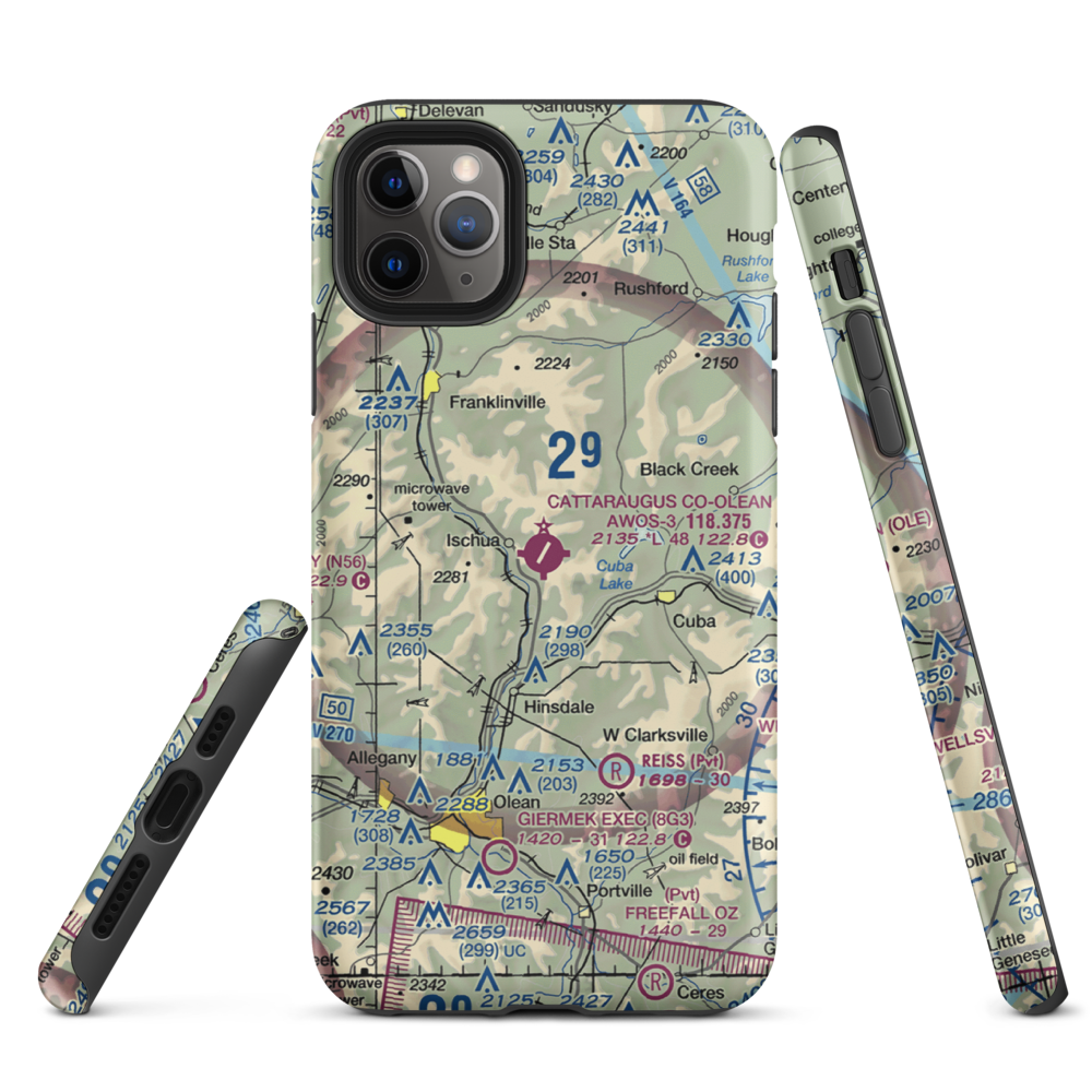 Cattaraugus County-Olean Airport (OLE) VFR Sectional  Tough iPhone Case iPhone 11 Pro Max model shown