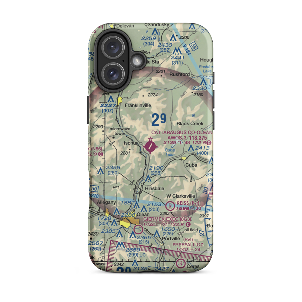 Cattaraugus County-Olean Airport (OLE) VFR Sectional  Tough iPhone Case iPhone 16 Plus model shown