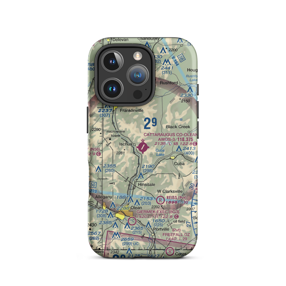 Cattaraugus County-Olean Airport (OLE) VFR Sectional  Tough iPhone Case iPhone 16 Pro model shown