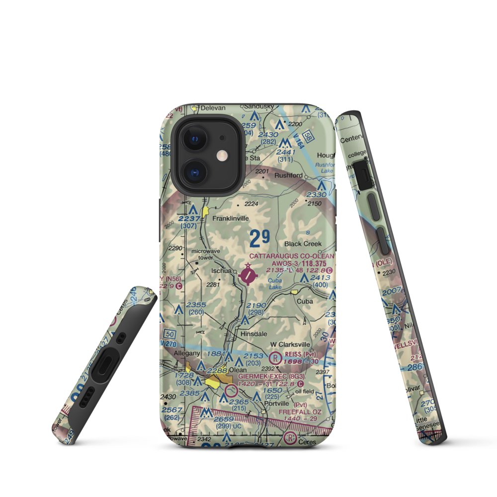 Cattaraugus County-Olean Airport (OLE) VFR Sectional  Tough iPhone Case iPhone 12 mini model shown