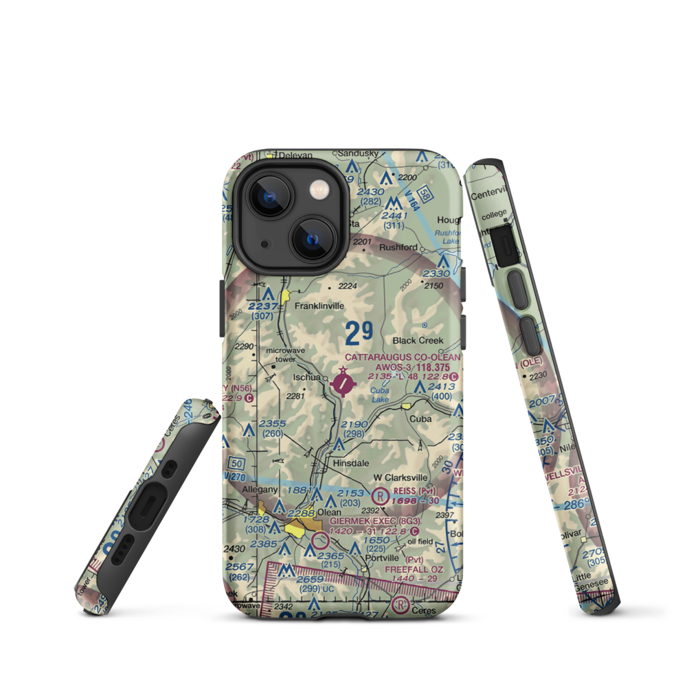 Cattaraugus County-Olean Airport (OLE) VFR Sectional  Tough iPhone Case iPhone 13 mini model shown