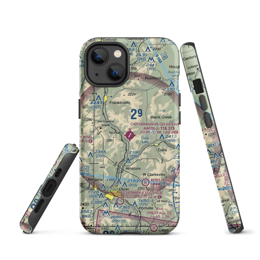 Cattaraugus County-Olean Airport (OLE) VFR Sectional  Tough iPhone Case iPhone 13 model shown