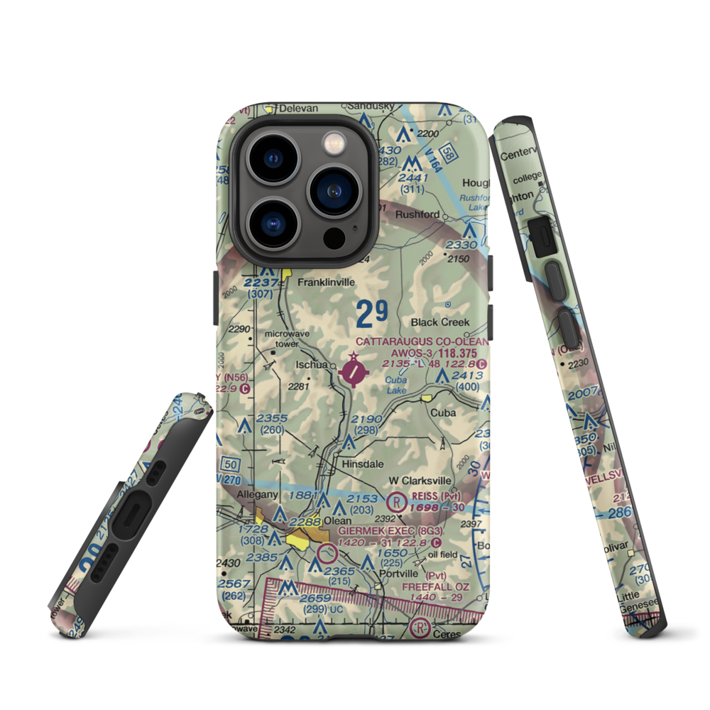 Cattaraugus County-Olean Airport (OLE) VFR Sectional  Tough iPhone Case iPhone 13 Pro model shown