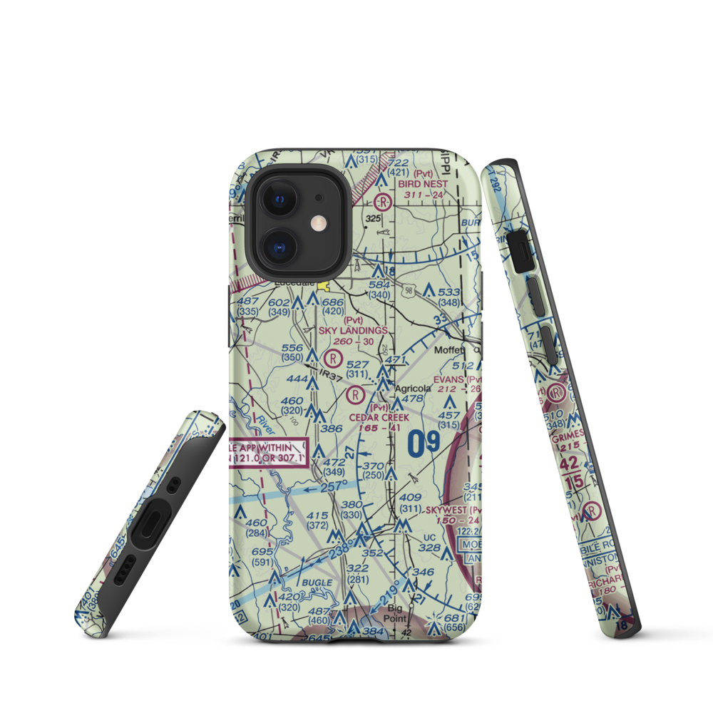 Cedar Creek Air Ranch Airport (MS26) VFR Sectional  Tough iPhone Case iPhone 12 mini model shown