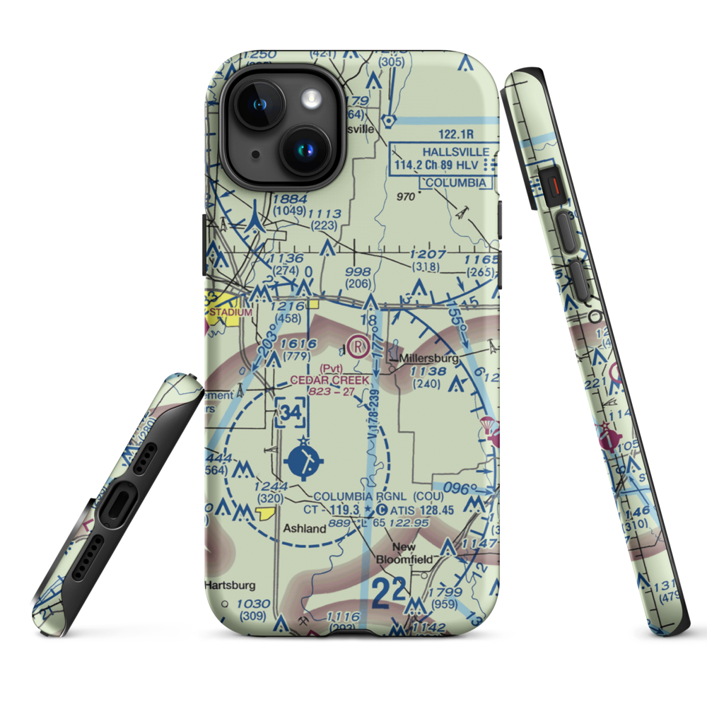 Cedar Creek Airport (MO74) VFR Sectional  Tough iPhone Case iPhone 15 Plus model shown