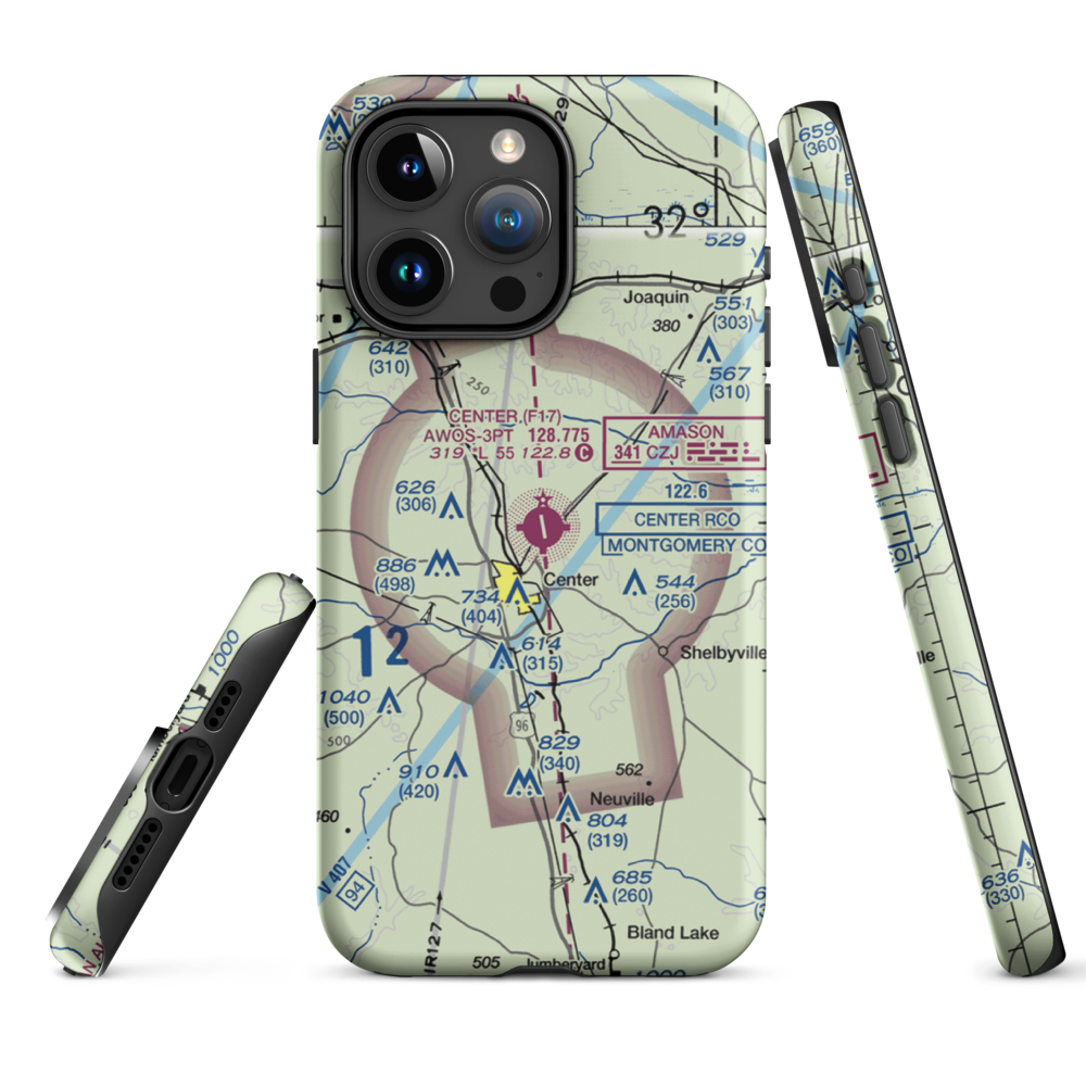 Center Municipal Airport (F17) VFR Sectional  Tough iPhone Case iPhone 15 Pro Max model shown