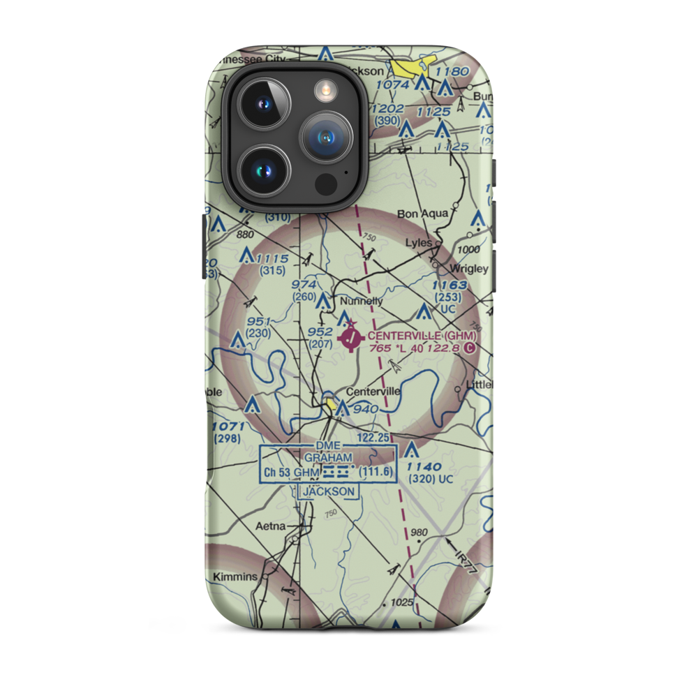 Centerville Municipal Airport (GHM) VFR Sectional  Tough iPhone Case iPhone 16 Pro Max model shown