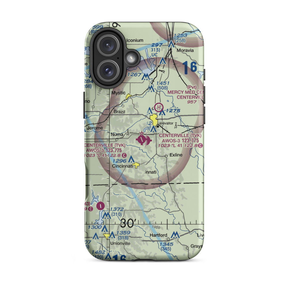 Centerville Municipal Airport (TVK) VFR Sectional  Tough iPhone Case iPhone 16 Plus model shown