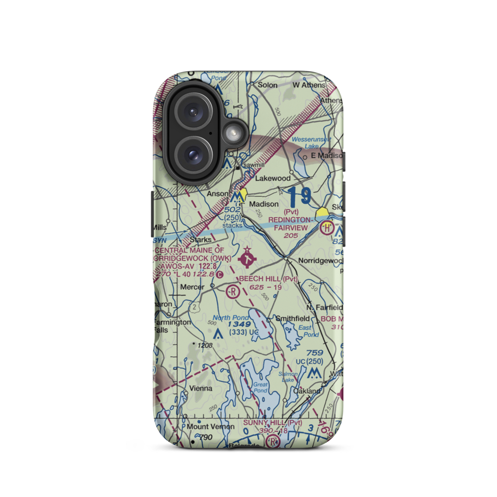 Central Maine Airport of Norridgewock (OWK) VFR Sectional  Tough iPhone Case iPhone 16 model shown