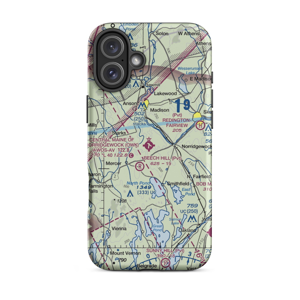 Central Maine Airport of Norridgewock (OWK) VFR Sectional  Tough iPhone Case iPhone 16 Plus model shown
