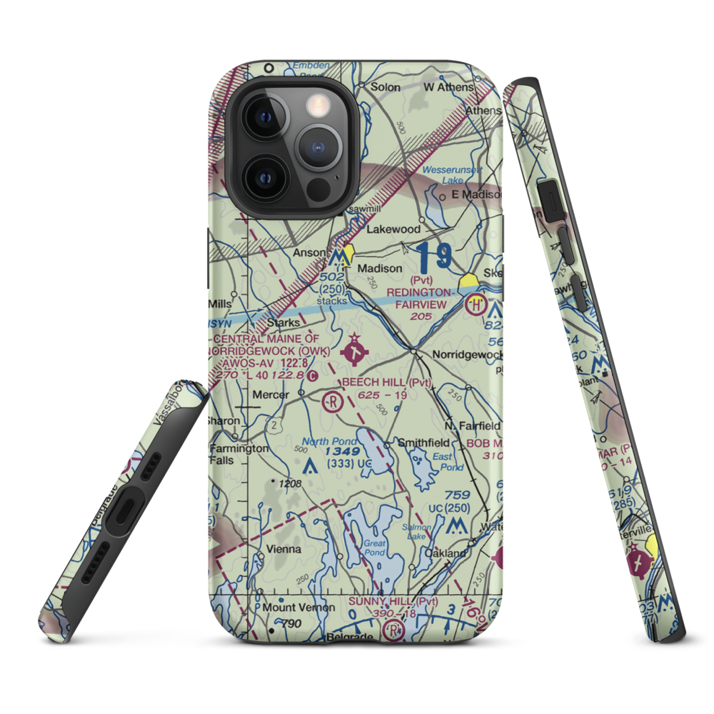 Central Maine Airport of Norridgewock (OWK) VFR Sectional  Tough iPhone Case iPhone 12 Pro Max model shown