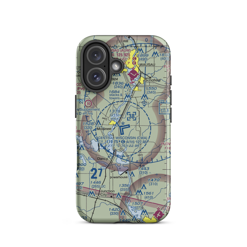 Central Wisconsin Airport (CWA) VFR Sectional  Tough iPhone Case iPhone 16 model shown