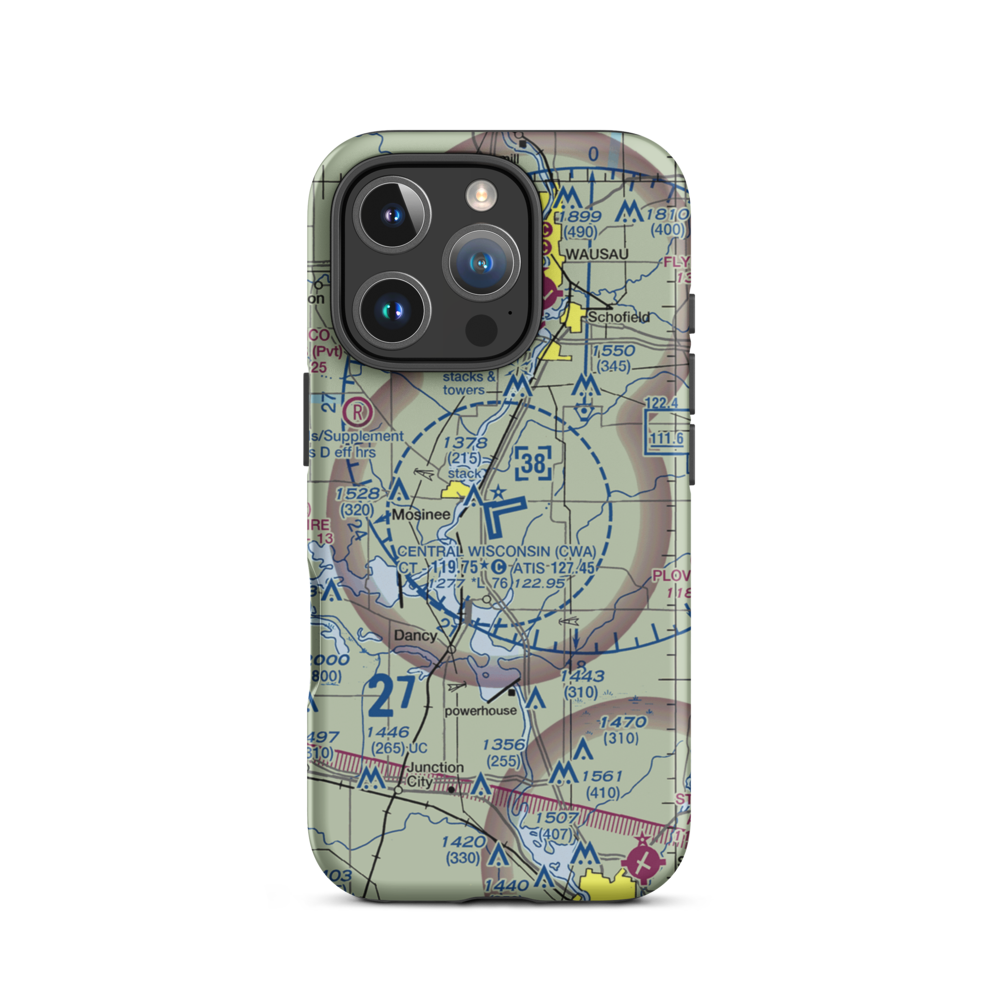 Central Wisconsin Airport (CWA) VFR Sectional  Tough iPhone Case iPhone 16 Pro model shown