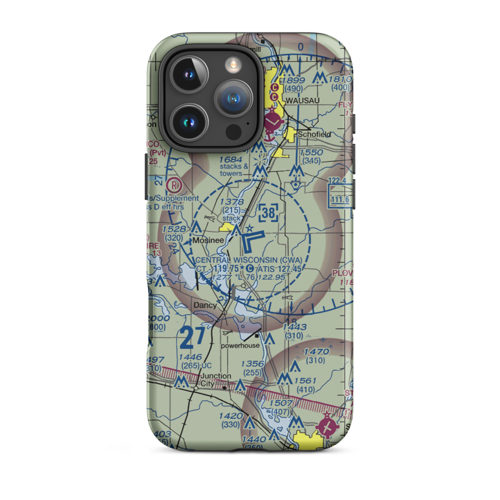 Central Wisconsin Airport (CWA) VFR Sectional  Tough iPhone Case iPhone 16 Pro Max model shown