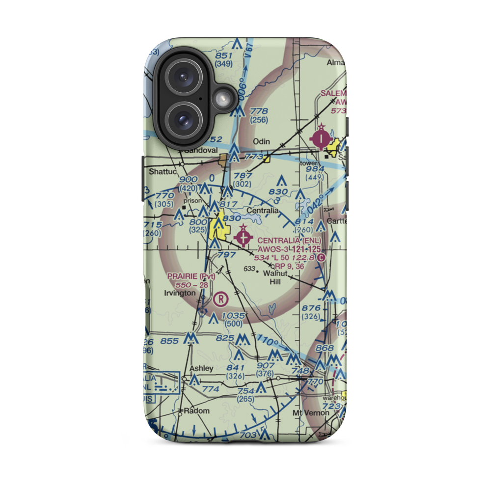 Centralia Municipal Airport (ENL) VFR Sectional  Tough iPhone Case iPhone 16 Plus model shown