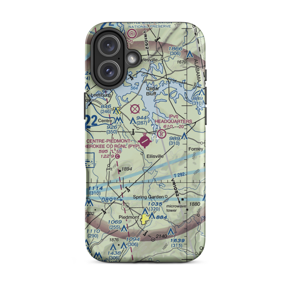 Centre-Piedmont-Cherokee County Regional Airport (PYP) VFR Sectional  Tough iPhone Case iPhone 16 Plus model shown