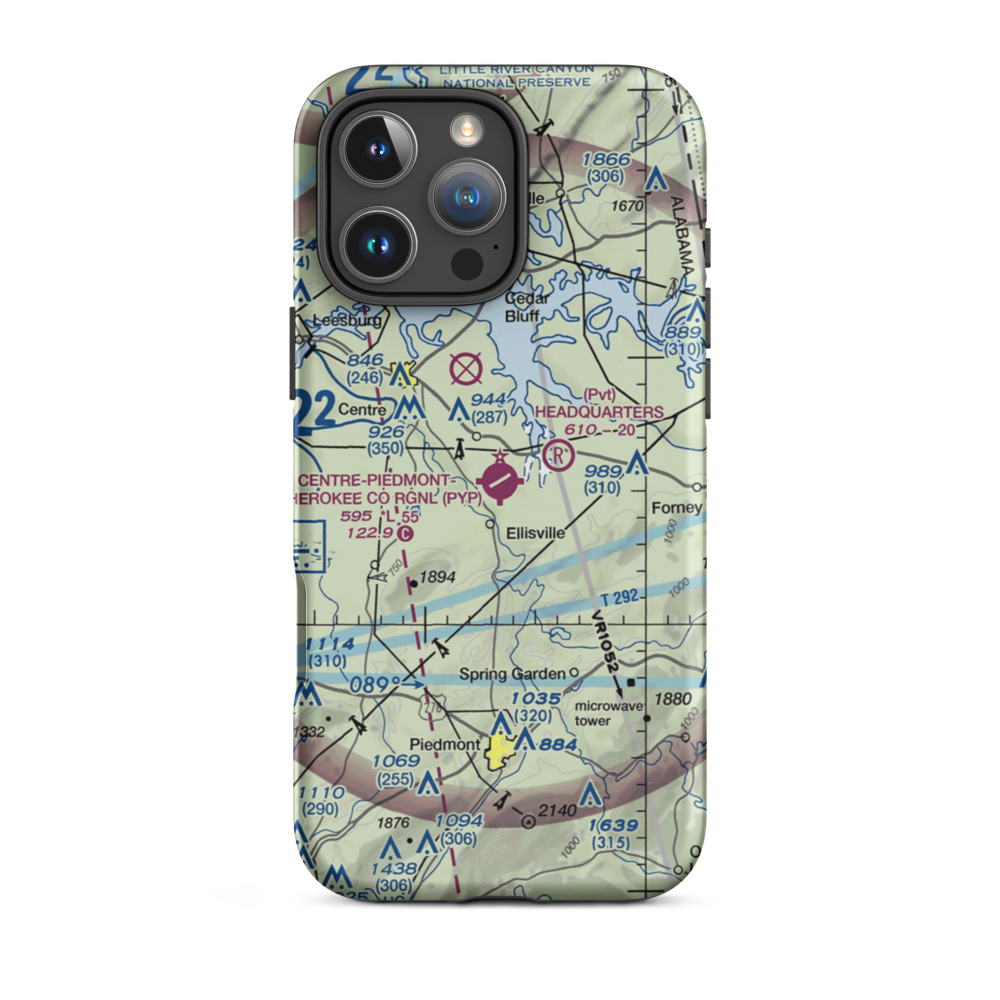 Centre-Piedmont-Cherokee County Regional Airport (PYP) VFR Sectional  Tough iPhone Case iPhone 16 Pro Max model shown