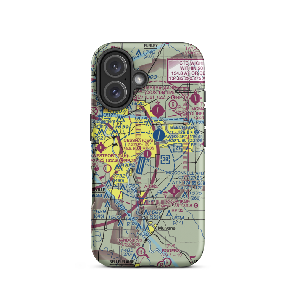 Cessna Aircraft Field (CEA) VFR Sectional  Tough iPhone Case iPhone 16 model shown