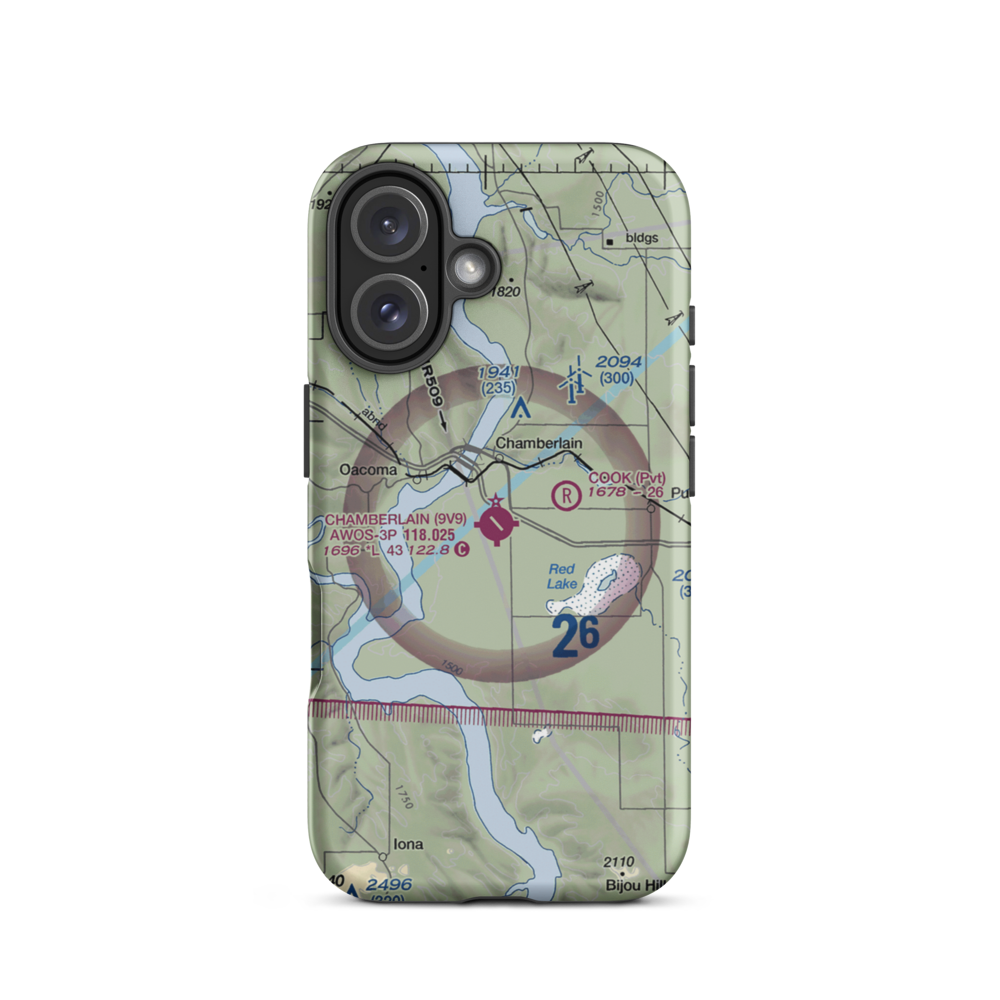 Chamberlain Municipal Airport (9V9) VFR Sectional  Tough iPhone Case iPhone 16 model shown