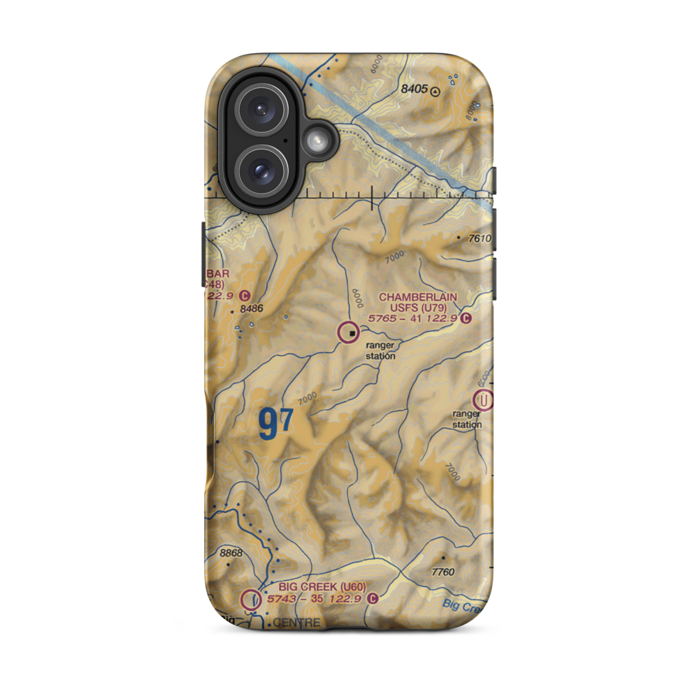 Chamberlain USFS Airport (U79) VFR Sectional  Tough iPhone Case iPhone 16 Plus model shown
