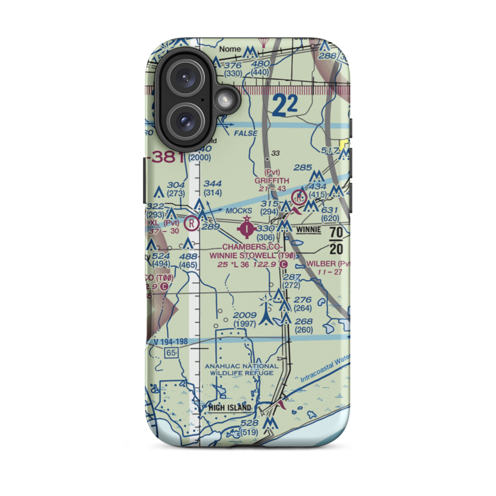 Chambers County Winnie Stowell Airport (T90) VFR Sectional  Tough iPhone Case iPhone 16 Plus model shown