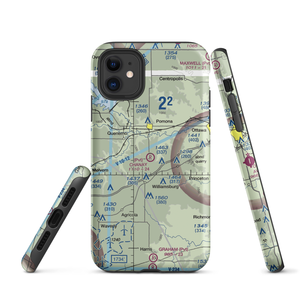 Chanay Airport (40KS) VFR Sectional  Tough iPhone Case iPhone 11 model shown
