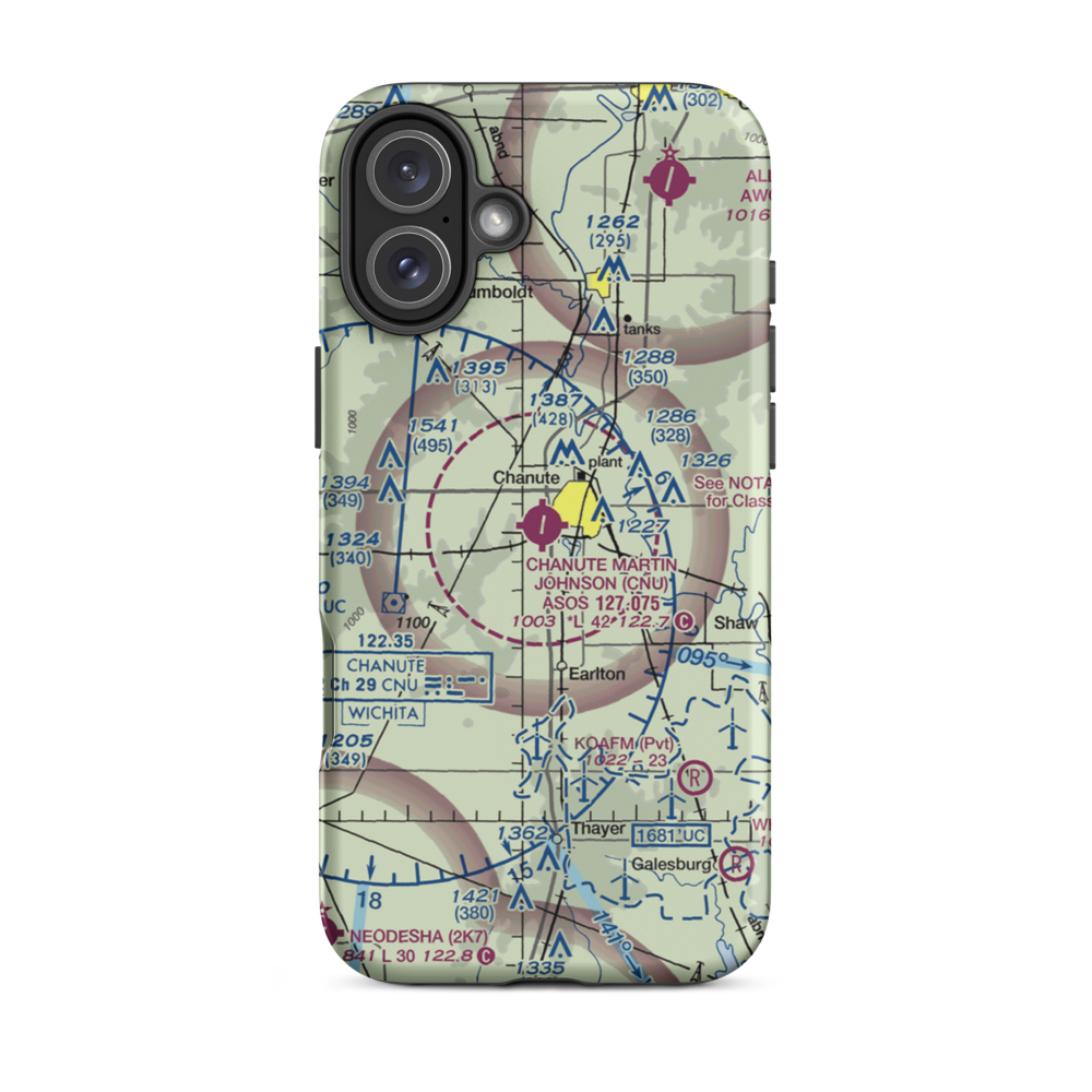 Chanute Martin Johnson Airport (CNU) VFR Sectional  Tough iPhone Case iPhone 16 Plus model shown