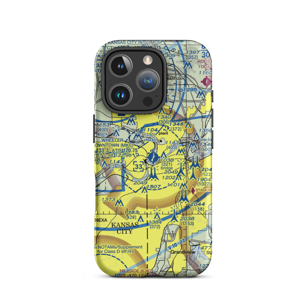 Charles B. Wheeler Downtown Airport (MKC) VFR Sectional  Tough iPhone Case iPhone 16 Pro model shown
