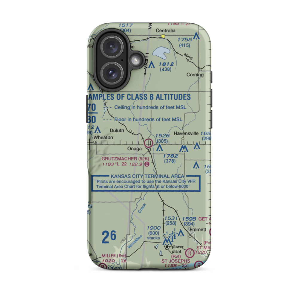 Charles E Grutzmacher Municipal Airport (52K) VFR Sectional  Tough iPhone Case iPhone 16 Plus model shown