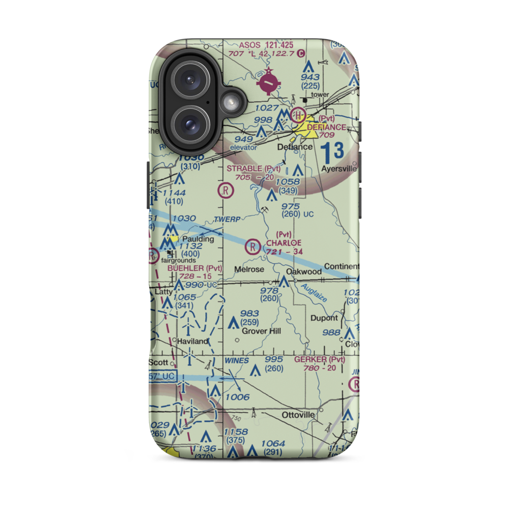 Charloe Airport (53OH) VFR Sectional  Tough iPhone Case iPhone 16 Plus model shown