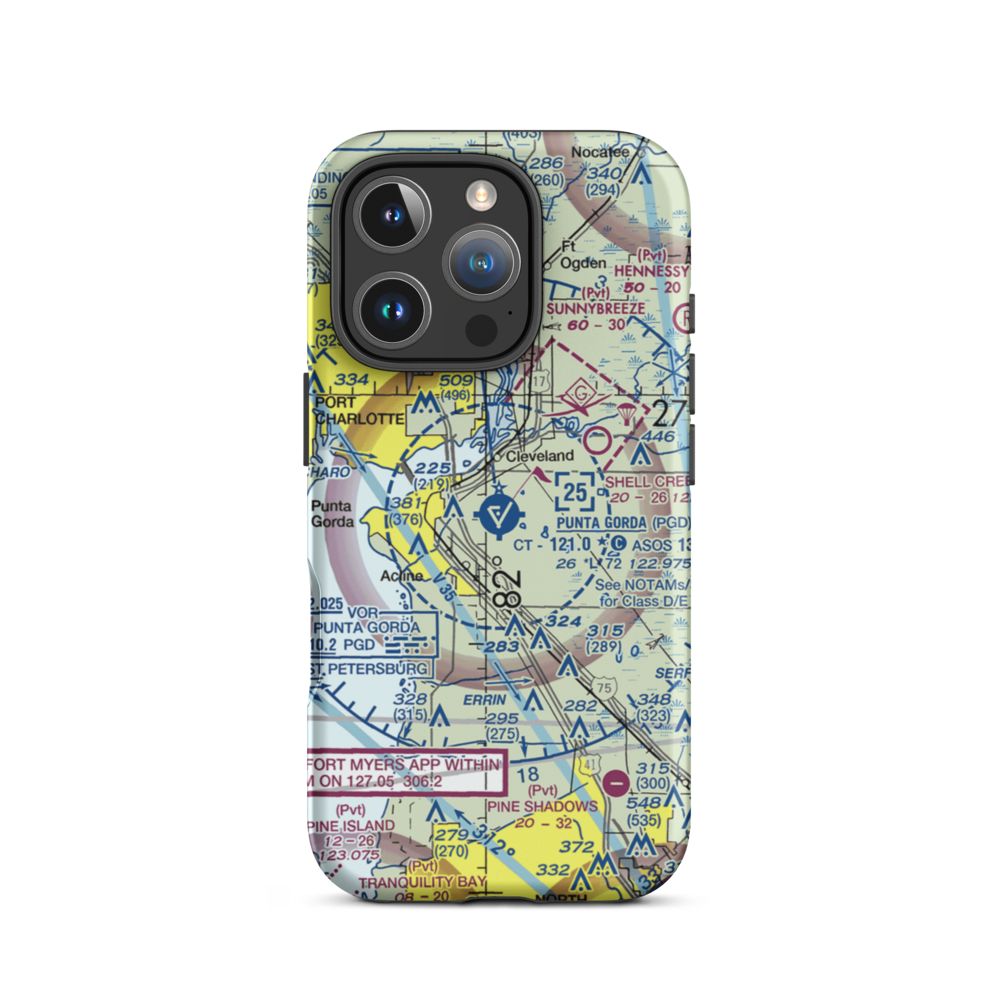 Charlotte County Airport (PGD) VFR Sectional  Tough iPhone Case iPhone 16 Pro model shown