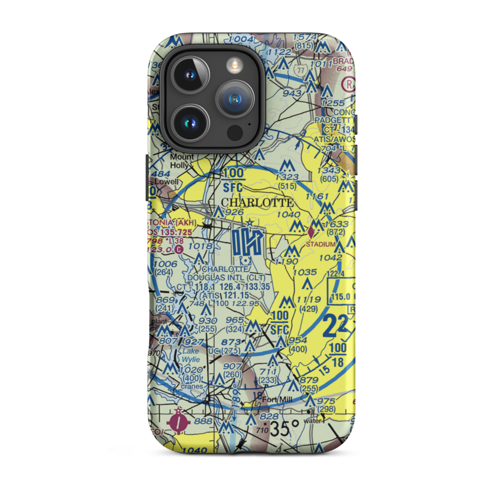 Charlotte Douglas International Airport (CLT) VFR Sectional  Tough iPhone Case iPhone 16 Pro Max model shown