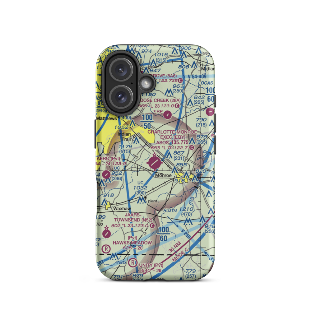 Charlotte-Monroe Executive Airport (EQY) VFR Sectional  Tough iPhone Case iPhone 16 model shown