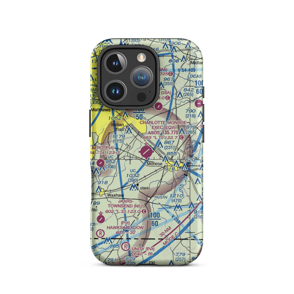 Charlotte-Monroe Executive Airport (EQY) VFR Sectional  Tough iPhone Case iPhone 16 Pro model shown