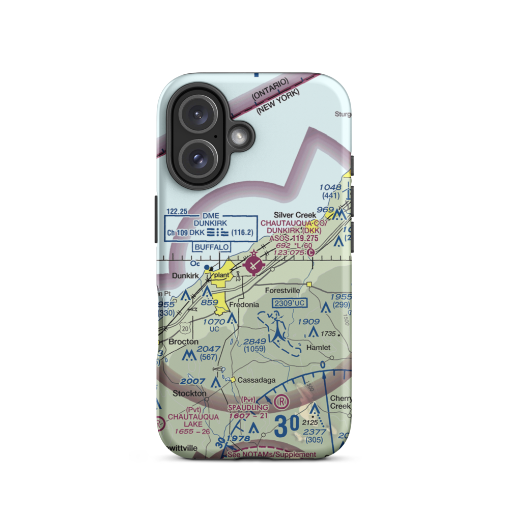 Chautauqua County-Dunkirk Airport (DKK) VFR Sectional  Tough iPhone Case iPhone 16 model shown