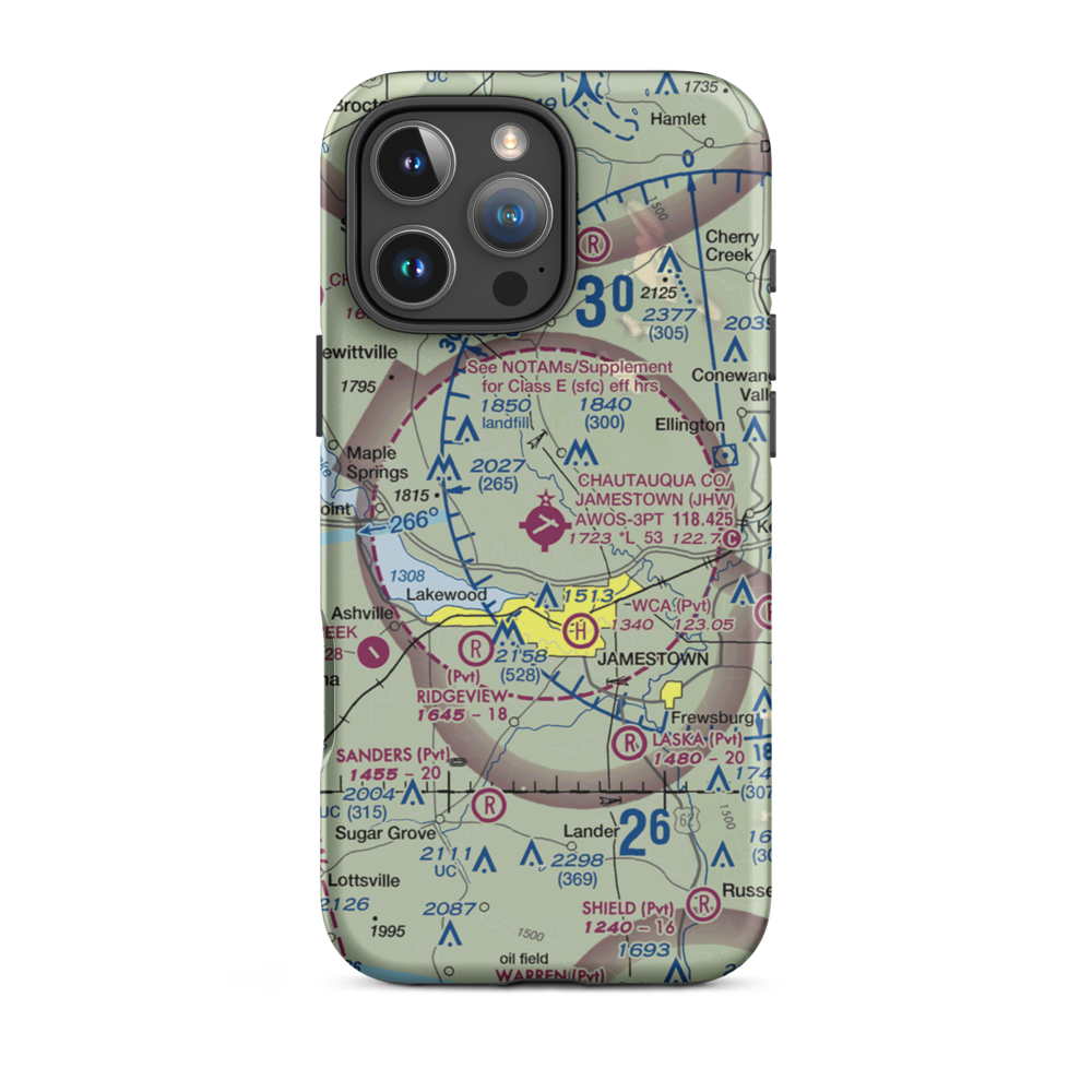 Chautauqua County-Jamestown Airport (JHW) VFR Sectional  Tough iPhone Case iPhone 16 Pro Max model shown