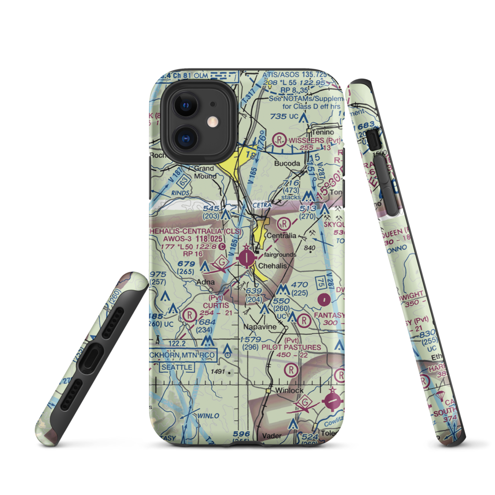 Chehalis Centralia Airport (CLS) VFR Sectional  Tough iPhone Case iPhone 11 model shown