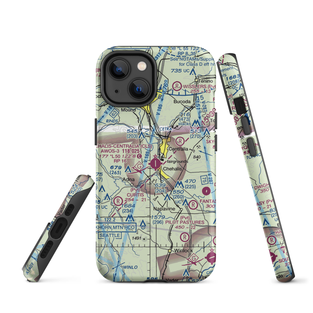 Chehalis Centralia Airport (CLS) VFR Sectional  Tough iPhone Case iPhone 14 model shown