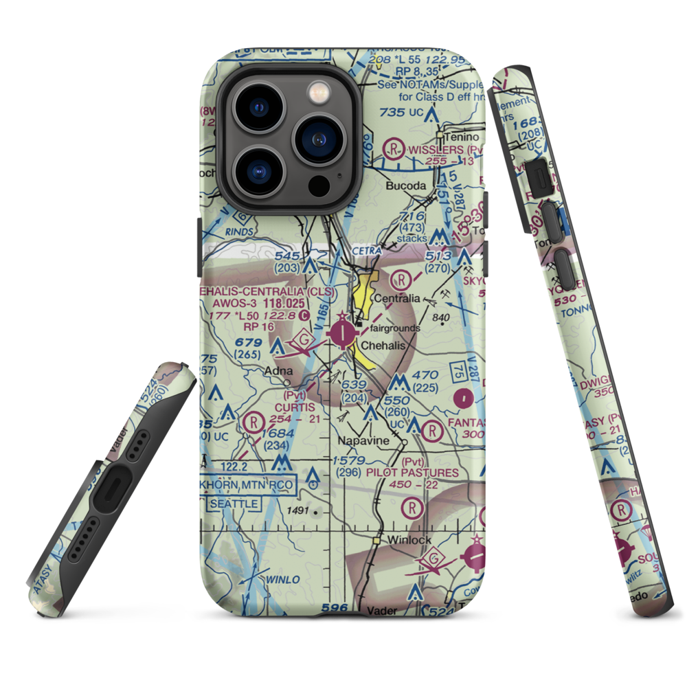 Chehalis Centralia Airport (CLS) VFR Sectional  Tough iPhone Case iPhone 14 Pro Max model shown