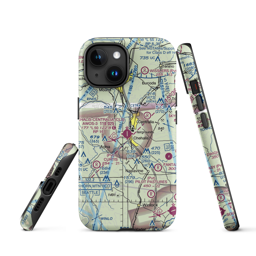Chehalis Centralia Airport (CLS) VFR Sectional  Tough iPhone Case iPhone 15 model shown