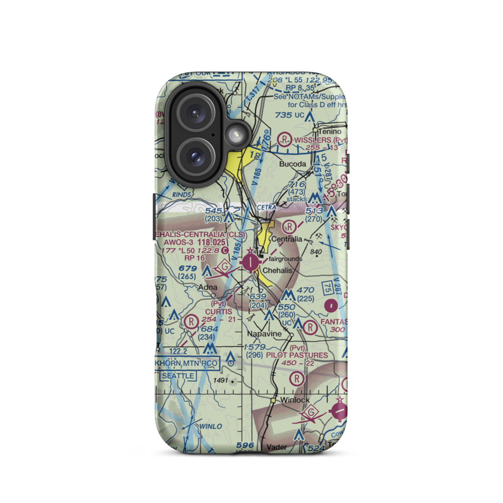 Chehalis Centralia Airport (CLS) VFR Sectional  Tough iPhone Case iPhone 16 model shown